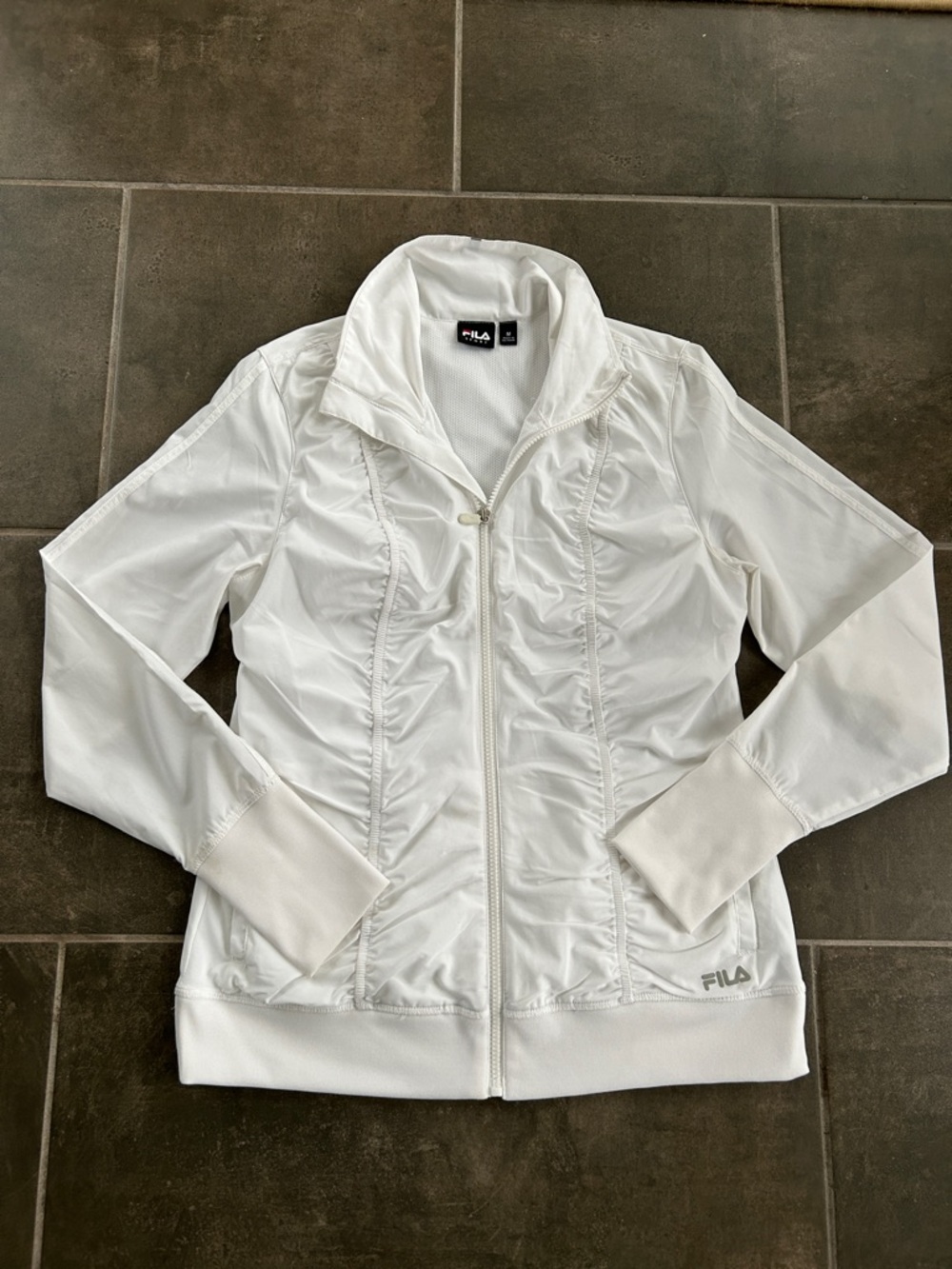 Fila White Ruched Front Zip Jacket